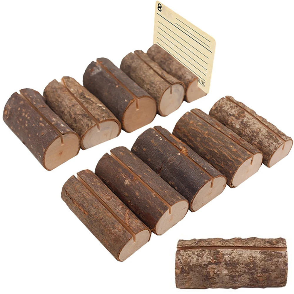 Wooden Name Place Card Holder Stand Table Menu Wood Photos Natural Folder Rustic Clips Party Wedding Party Desktop Decor 10pcs