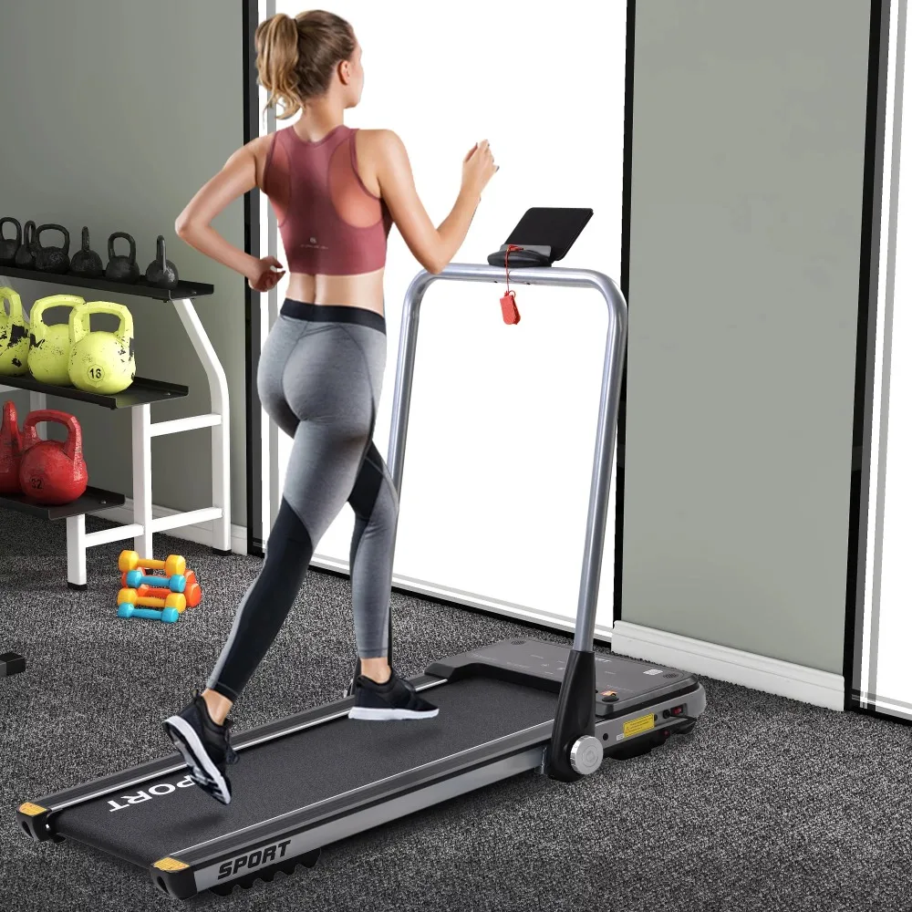 

Walking Pad With Bluetooth Music and Easy Assembly Electric Treadmill to Exercise At Home Office Silver Large Fitness Equipment