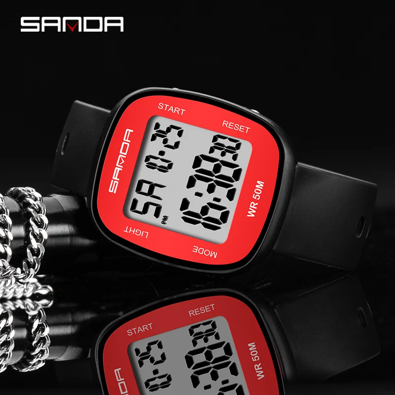 SANDA Electronic Watch 2023 New Casual Fashion Mens Watches HD LED Digital Display Luminous 50M Waterproof Alarm Clock Timing led electronic clock display module red 0 8inch 4bit ds3231 rtc module timer module alarm clock module digital clock for car