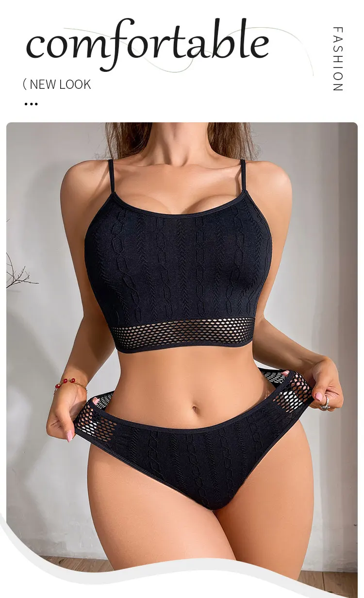 Frauen Straps Unterwäsche Sets Mesh Floral Emboss Große Brust Sportliche Unterwäsche Damen Sexy Mesh Gespleißt Sport Bh Set – Detail 2