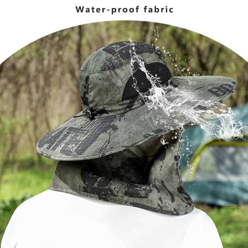 3pcs/Set Men Bucket Hat with Shawl Veil Camouflage Summer Sand