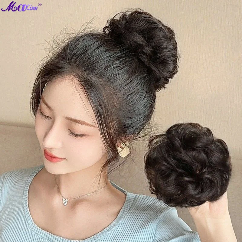 

Hair Updo Long Beard Curling Hair Circle Flower Hair Hair Bud Fluffy True Hair Ball Wig Women's Bun Hair Accessories Light Brown