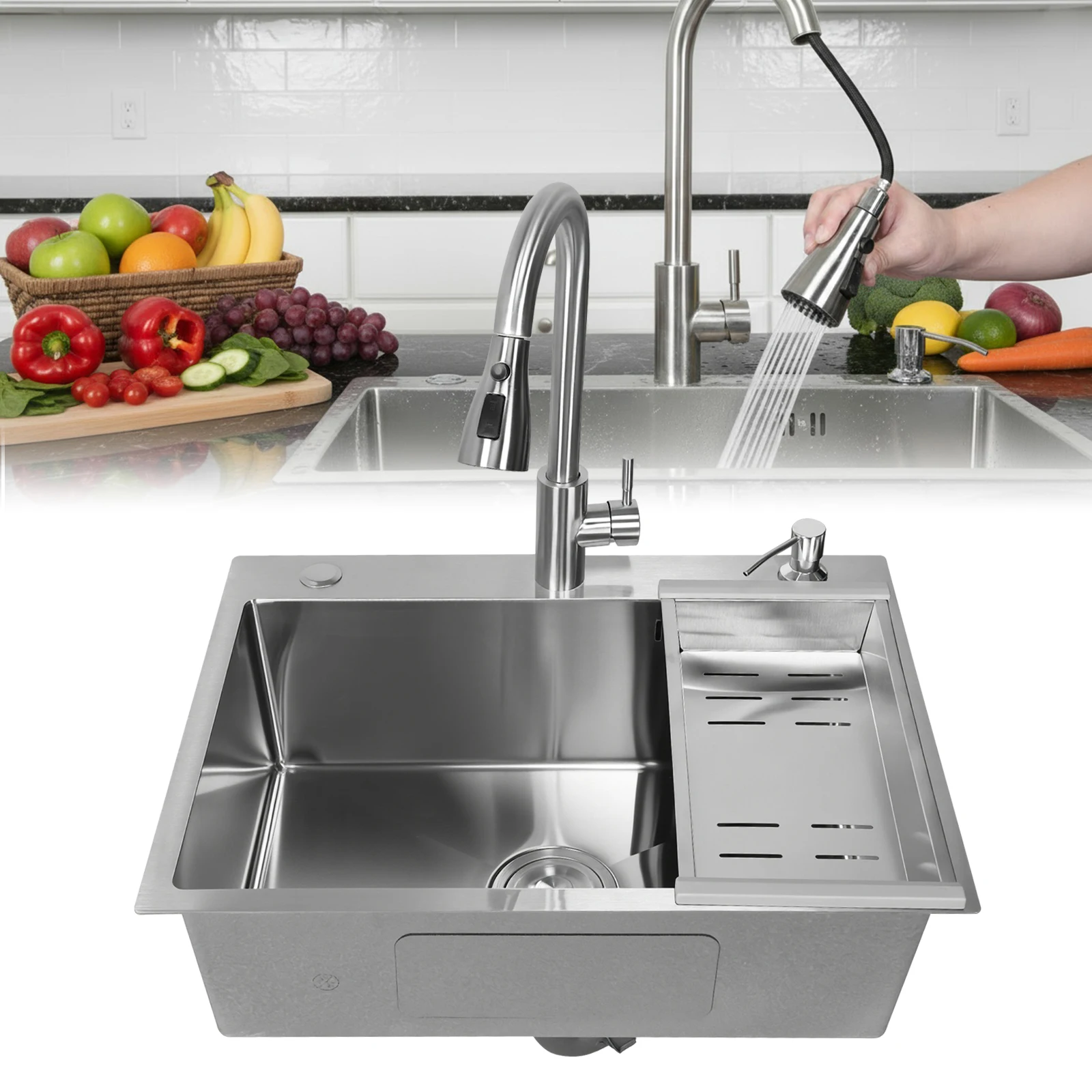Household Dishwasher Sinks Drop-In Multifunctional Sink with Faucet and Multiple Accessories for Laundry Room Bathroom Farmhouse