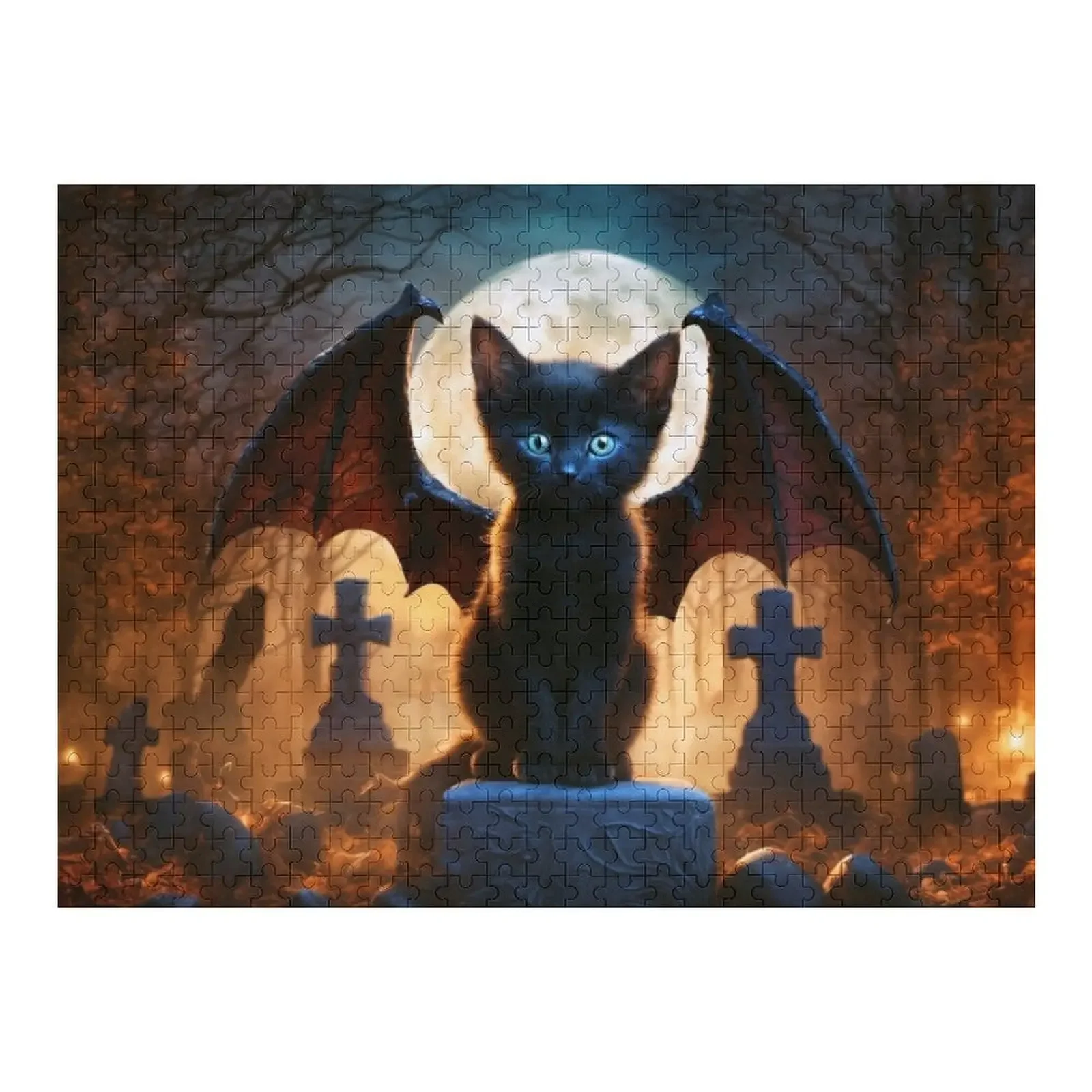 

A Black Dragon Kitten Sitting in a Graveyard Jigsaw Puzzle Animal Adult Wooden Puzzle