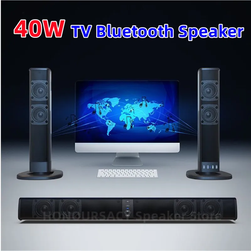 

40W TV Soundbar Wireless Bluetooth Speaker Separated Column Home Theater Subwoofer with Fm Radio TF AUX for Computer TV Boom Box