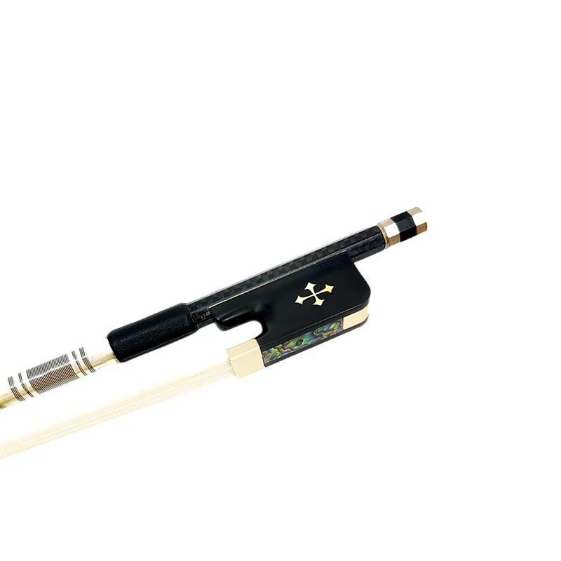 1pcs New light black plaid Grid carbon Fiber round Stick4/4 cello bow,Siberian horsetail horsehair,cello parts accessories