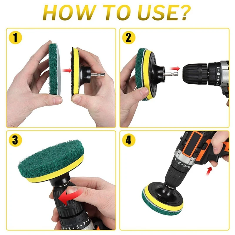 12 PCS Electric Cleaning Brush Yellow Brush Head Set Floor And Wall Cleaning And Polishing As Shown Metal+Plastic 3