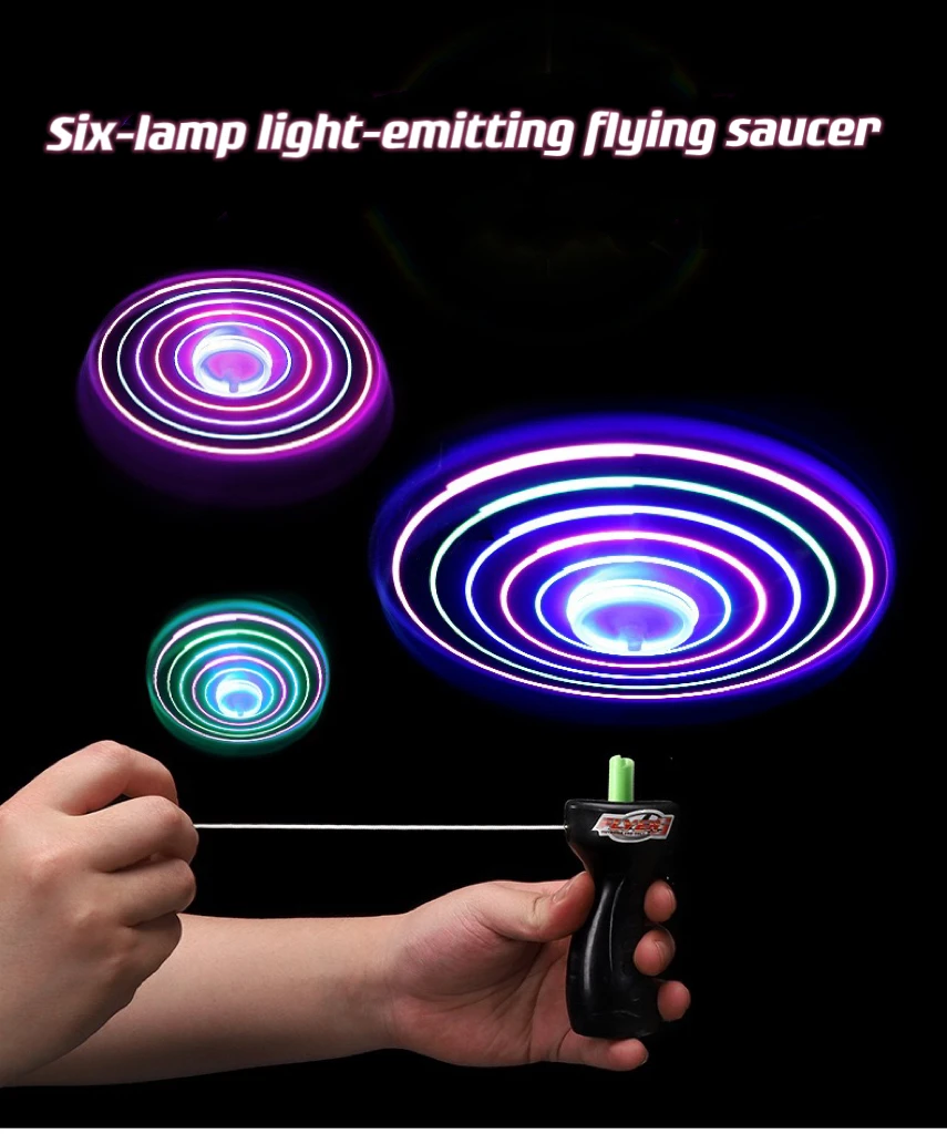 LuminousPullWireFlyingSaucerToysChildrenOutdoorRotatingFlying