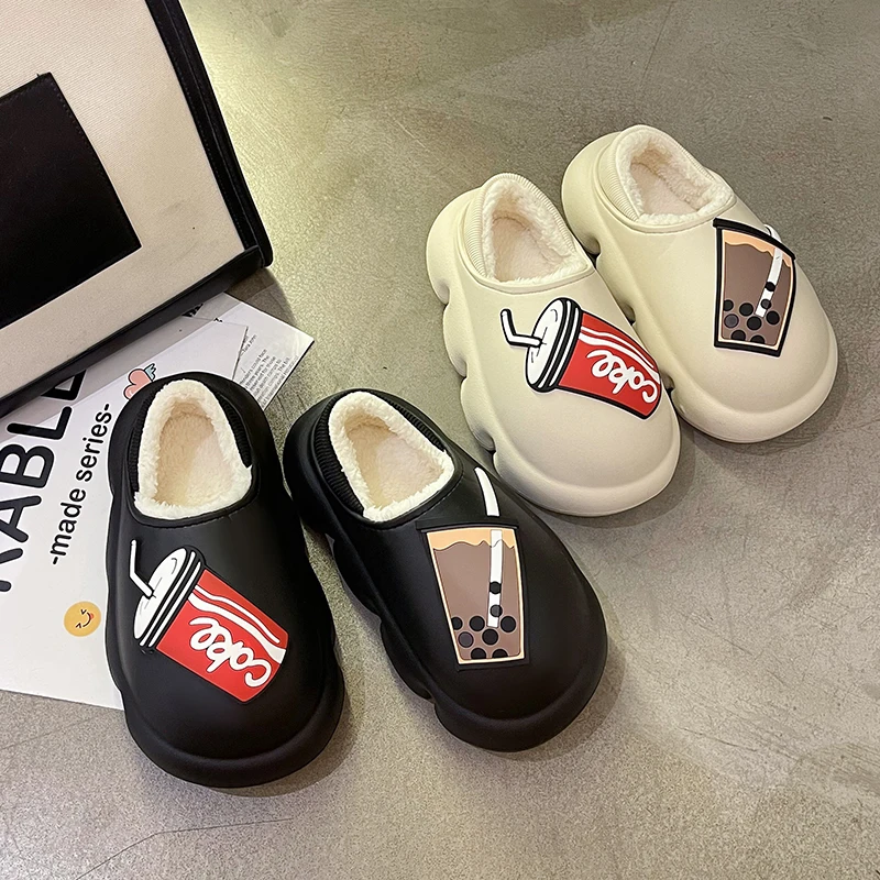 

Winter Women's Plush and Thick Slippers Waterproof and Warm Slippers Indoor Thick Sole Shoes Men's Outdoor Couple Casual Shoes