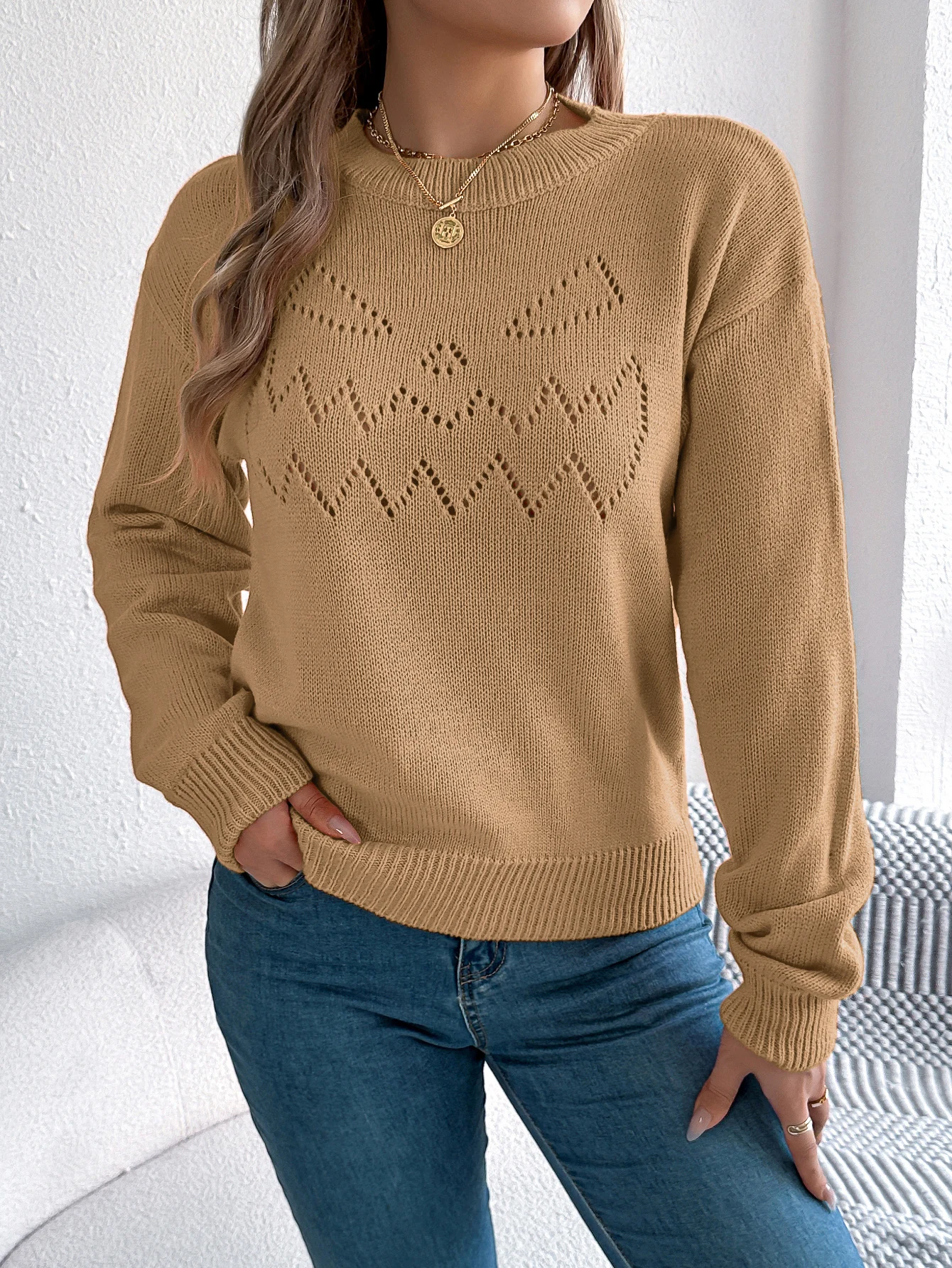 Women's Autumn Winter Pumpkin Pattern Long Sleeved Pullover Sweater