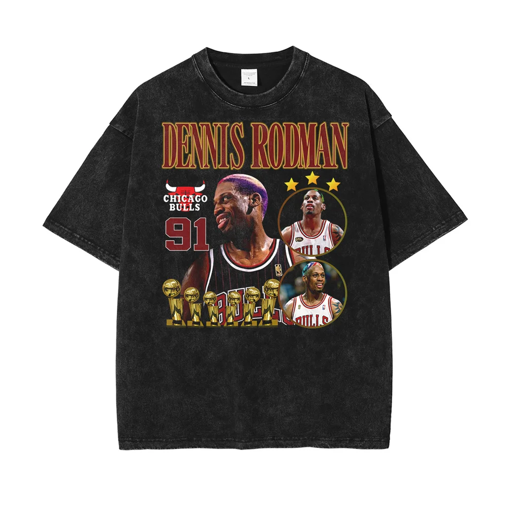 

Hip Hop Streetwear Vintage Washed T Shirt Rodman Graphic Print T-Shirt 2023 Men Summer Harajuku Cotton Loose Short Sleeve Tshirt