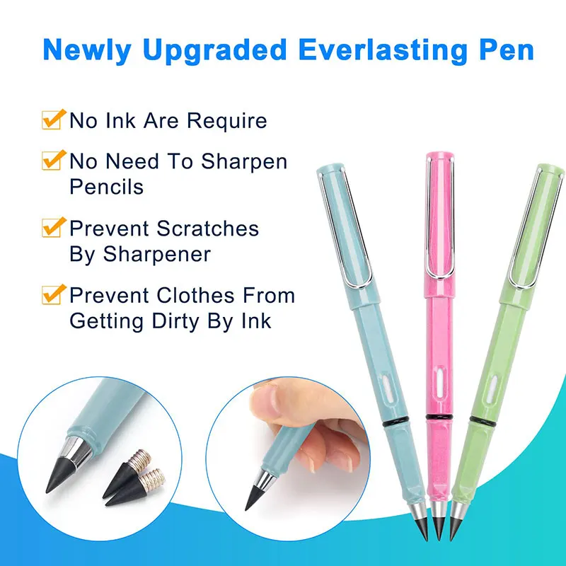 100pcs Inkless Pencil Everlasting Pencil Eternal With Eraser