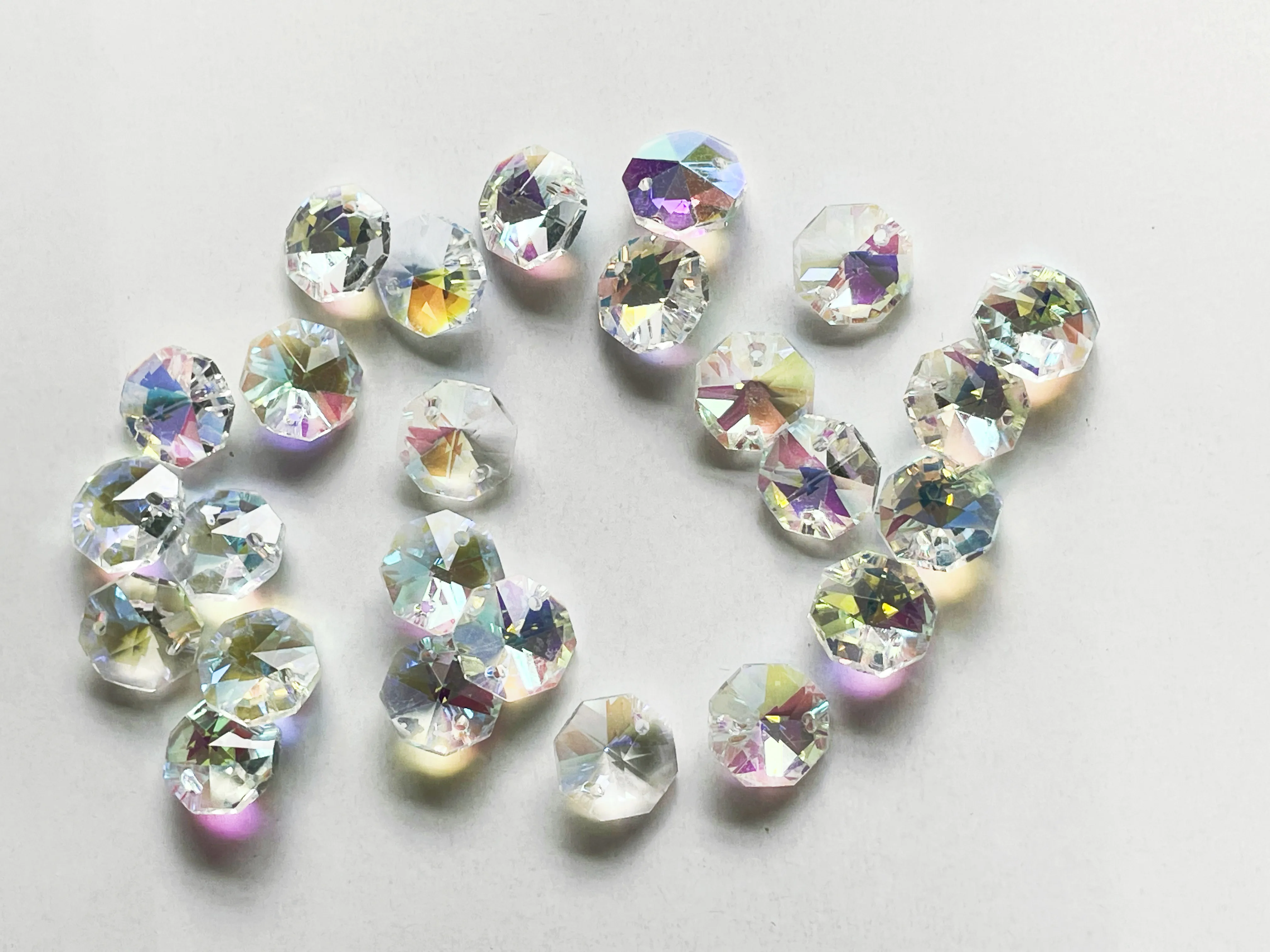 스트랜드용 유리 루즈 비즈, AB 클리어 크리스탈 팔각형 비즈, 1 홀, 2 홀, 최고 품질, 2000PCs, 14mm