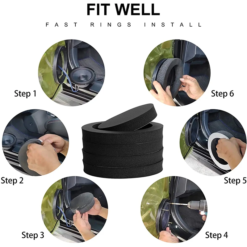 6.5 Inch Car Speaker Ring Bass Door Trim Sound Insulation Cotton Audio Speaker Sound Self Adhesive Insulation Ring Universal