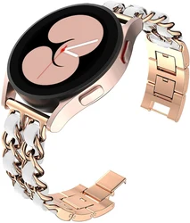 Elegant Leather and Metal Link Watch Strap - Premium Design, Multiple Sizes Available for Galaxy Active-2 (Rose white)