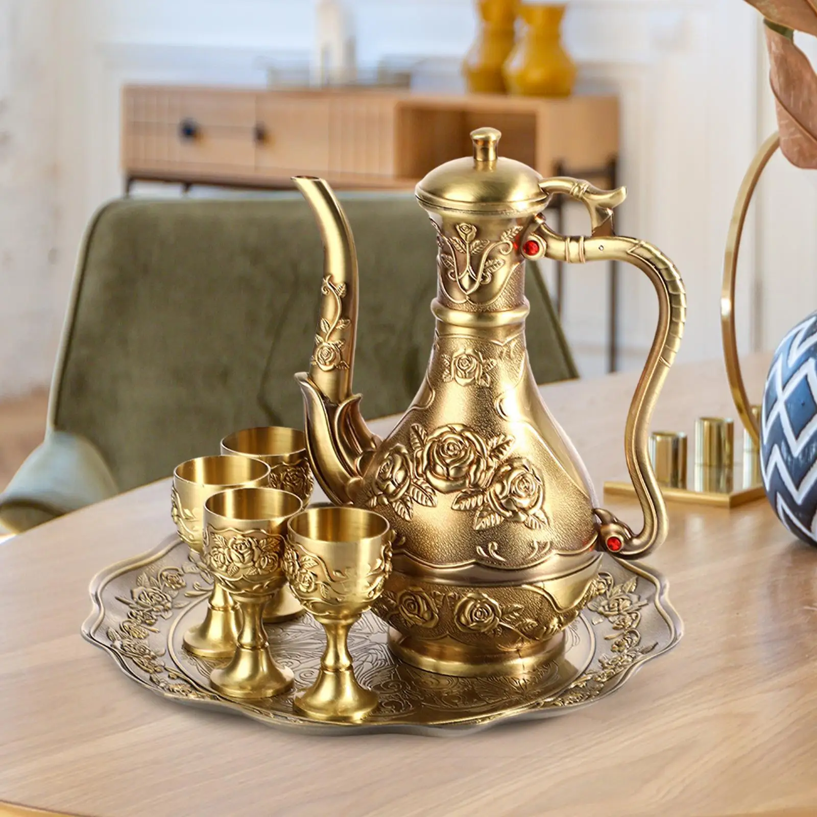 

Tea Pot Set 4 Cups Fashionable Rose Belly Wine Tool for Wedding Home