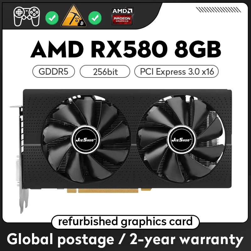 Jieshuo Amd Rx 580 8Gb 2048Sp Scheda Grafica Da Gioco Gddr5 256Bit Pci Express 3.0X16 8Pin Radeon Gpu Serie Rx580 Placa De Video