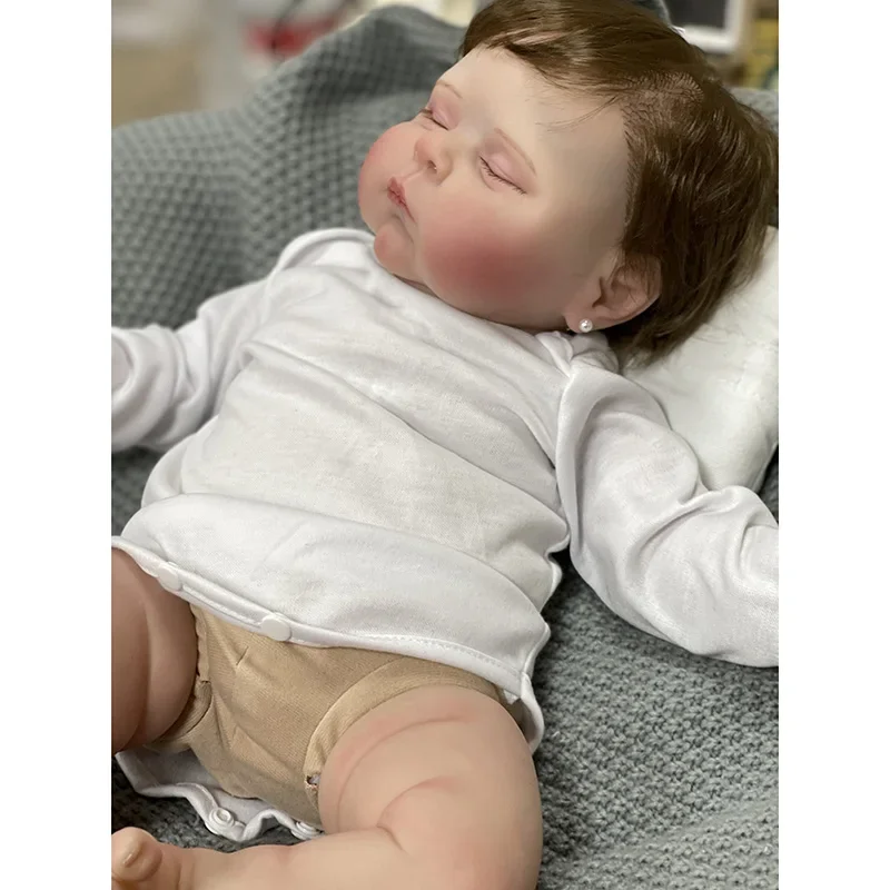 

48CM Complete Finished Dolls Reborn Baby Doll Peaches with Brown Hair Handmade Lifelike Sleeping Baby Doll Visible Veins Toys