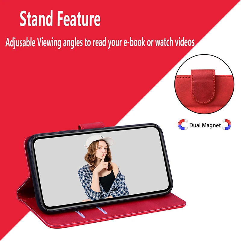 Elegant Leather Flip Wallet Case with Magnetic Closure and Anti-Fall Protection