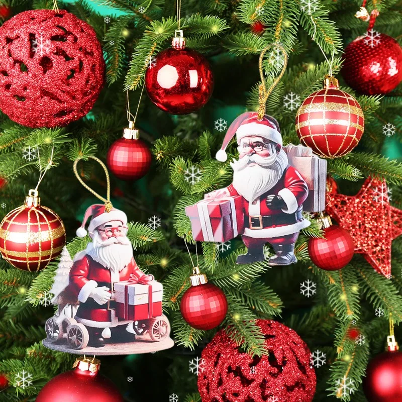 Christmas Character Pendant Acrylic Flat Pattern Santa Claus Boys and Girls Xmas Tree Hanging Car Interior Decoration Pendants