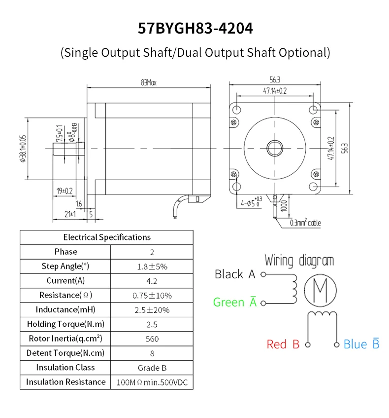 Nema23 Schrittmotor mit Bremswellendurchmesser 6,35/8 mm Drehmoment 1,2/1,8/2,2/2,5/2,8/3 N. m Zweiphasig-Vierdraht 1,8 Grad 4,2 A – Detail 12