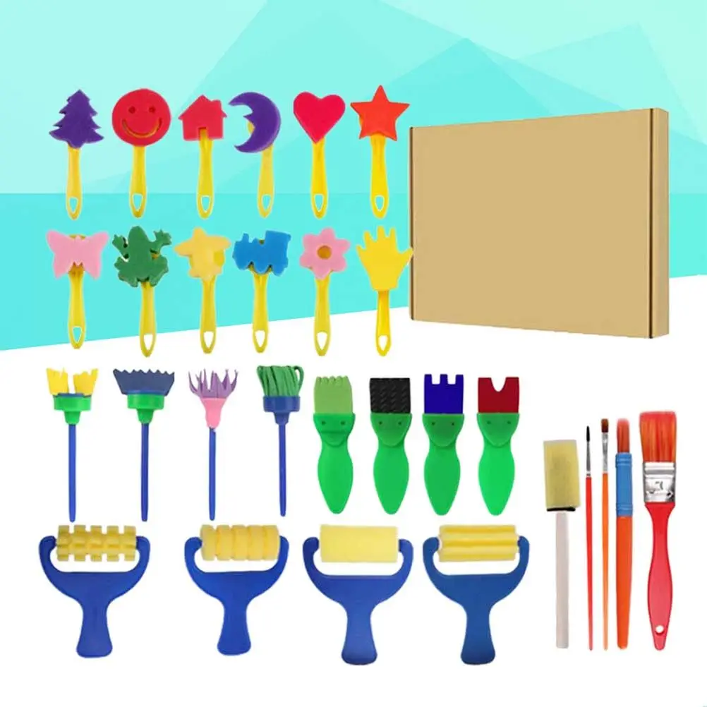 29Pcs 페인팅 스탬프 세트 Eva 스폰지 브러쉬 어린이를위한 크리 에이 티브 DIY 아트 드로잉 도구 어린이 휴대용 페인팅 도구