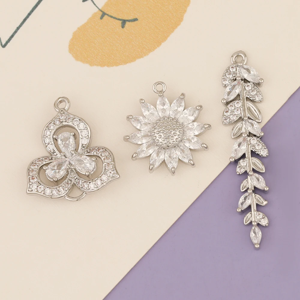 HAOSAW 4Pcs CZ 매력/보석 액세서리/꽃 모양/로듐 펜던트/손으로 만든..