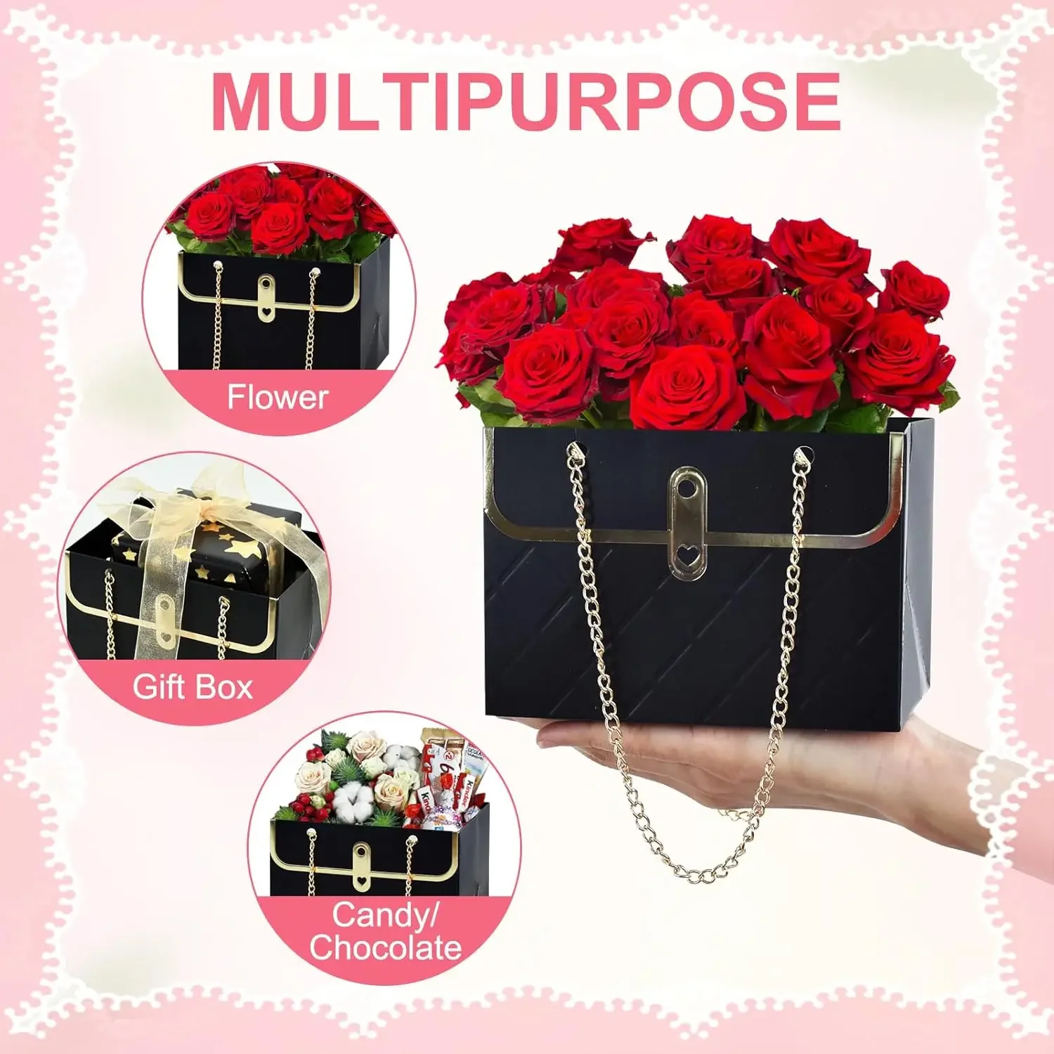 Flower Bags for Bouquets Small Flower Boxes for Arrangements with Metal Chain Cute Purse Paper Gift Box Floral Packing Tote Bags