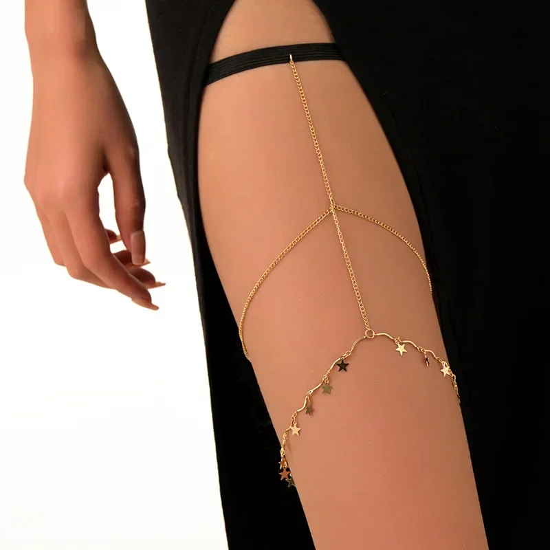 Sexy Summer Bohemian Thigh Chain Simple Body Chains for Women Double-layer Metal Leg Chain Festival Jewelry Accesorios Gift 5