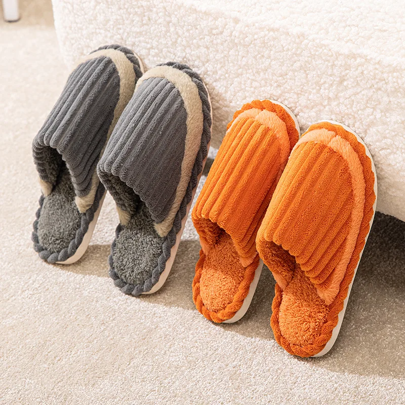 Winter Warm Cotton Female Slippers Men and Women Home Mute Household Non-slip Warm Slippers Shoes Soft Thick Bottom Slippers