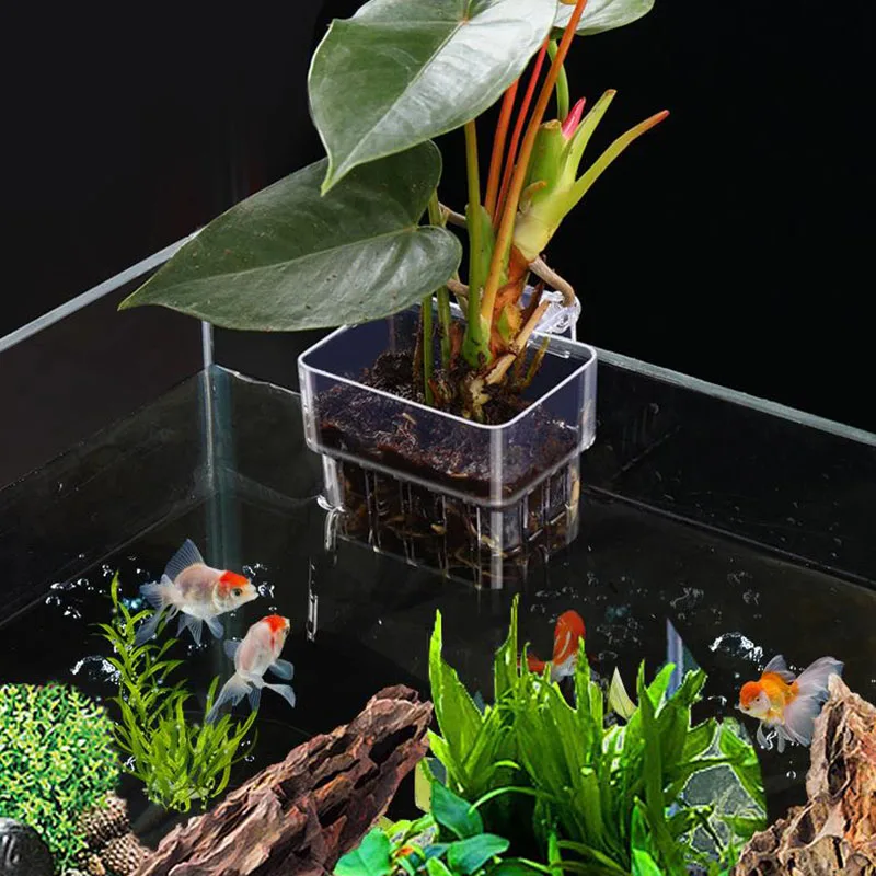 Aquarium Plant Holder Hangable Fish Tank Water Grass Planting Hydroponic Plant Basket Aquarium Planter Cups Wall Mounted Decor