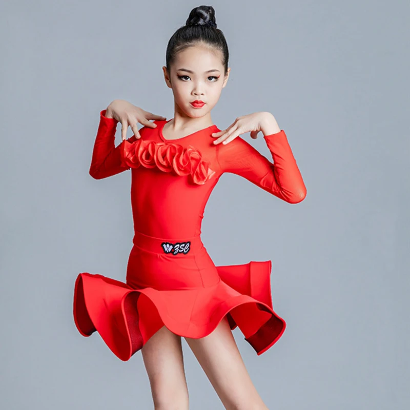 

4 Colors Ballroom Dance Competition Dresses Girls Latin Dance Dress Latin Chacha Rumba Samba Performance Dancewear XS5996