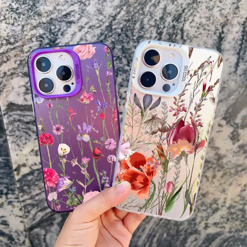 Luxus Retro Blumen Blumen Handy hülle für iPhone 12 15 11 12 13 14 Pro Max 15 14 plus 13 Mini stoß feste matte Laser Rückseite