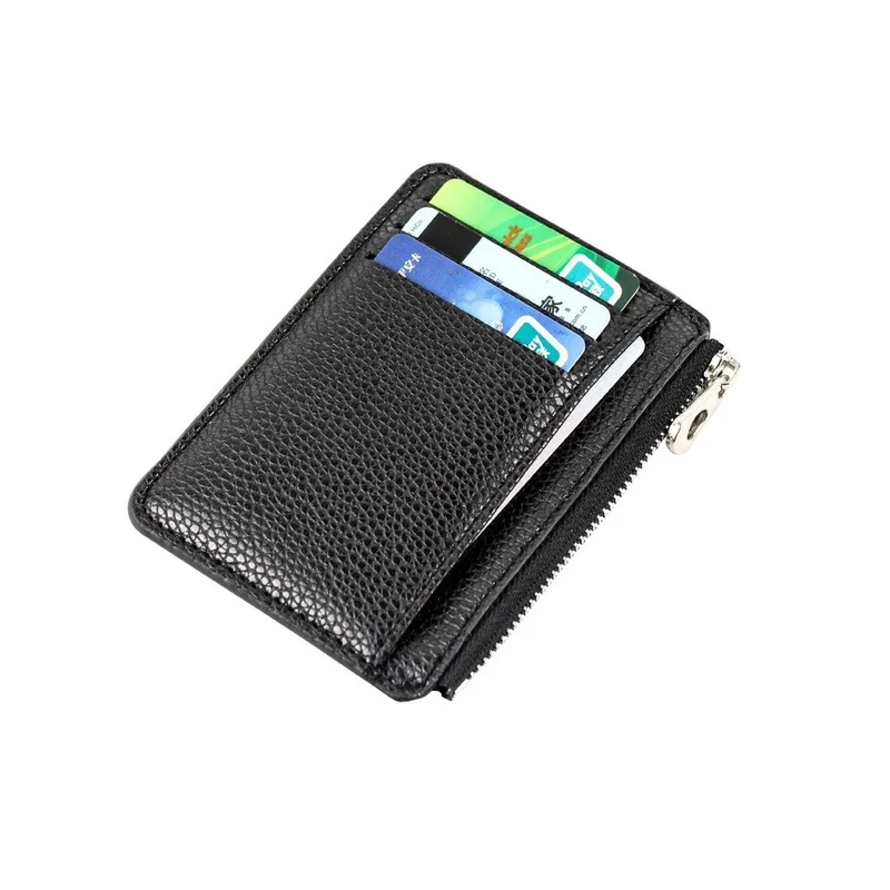 Slim Wallet Purse PU Leather Women Men Card Holder Unisex Zipper Business Card Case Credit Mini Bank Cards Holder Gift Wallet leather wallet pu wallet pu leather wallet mens wallet card holder card holder wallet