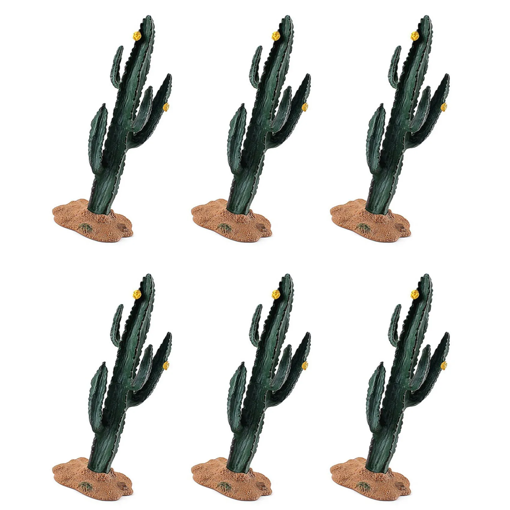 BAAU 6X Simulation Green Plant Cactus Tree Baobab Model DIY Scene Props for Cognitive Toys Small Yellow Flower Cactus