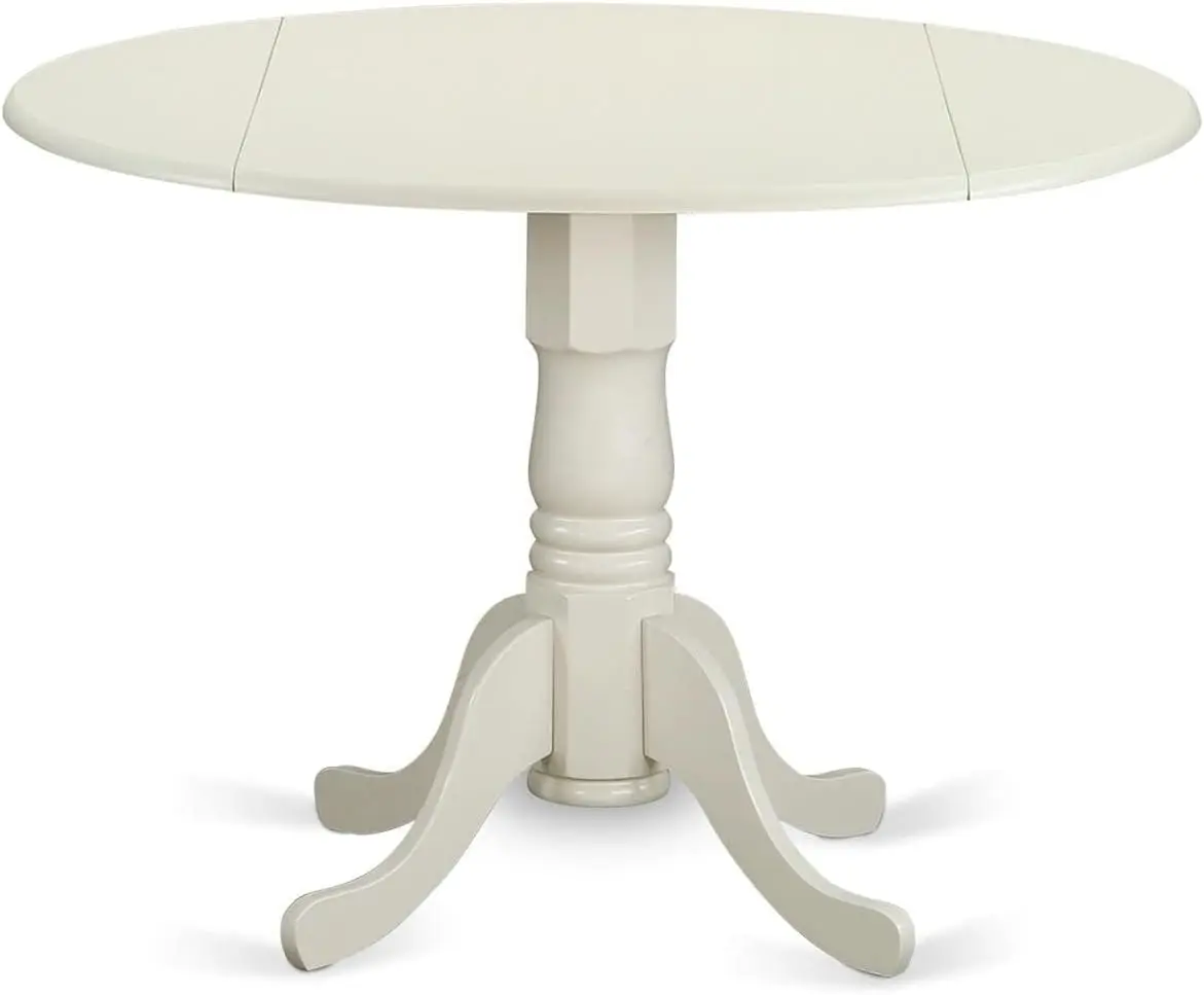 new-DLWE3-WHI-W 3 Piece Dinette Set for Small Spaces Contains a Round Dining Table with Dropleaf