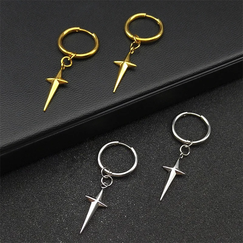 Stainless Steel Star Cross Hoop Earring for Women Gold Color Hip Hop Cool Girl Dangle Earring Jewelry Gift hoop earrings dangle earrings golden earrings cross earrings