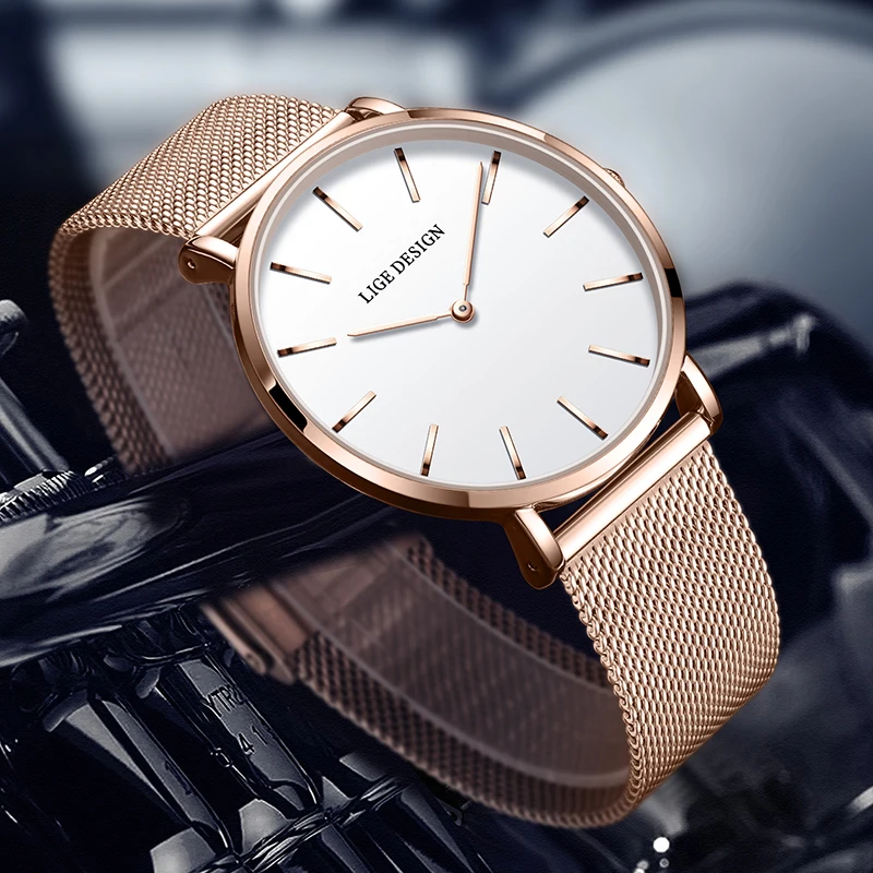 2026 LIGE New Elegant Bracelet Watch For Women Fashion Ultra Thin Mesh Ladies Waterproof Watches Simple Sport Quartz Watch Femme