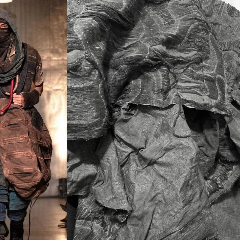 Wasteland Style Carbon Gray Jacquard Line Vintage Pattern Double-Sided Clothing Designer Fabric