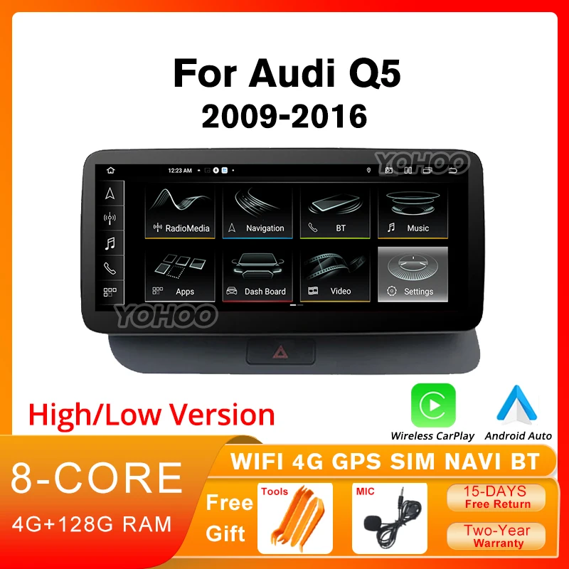 

Android 12.0 Car Radio 4G+128GB For Audi Q5 LHD 2009-2016 WIFI Touch Screen GPS Navigation Multimedia Player Carplay Bluetooth