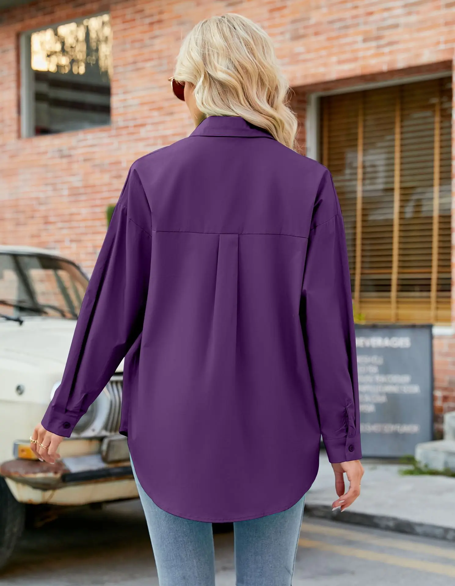 Womens Clothing V-neck Solid Button Long Sleeve Casual Blouse