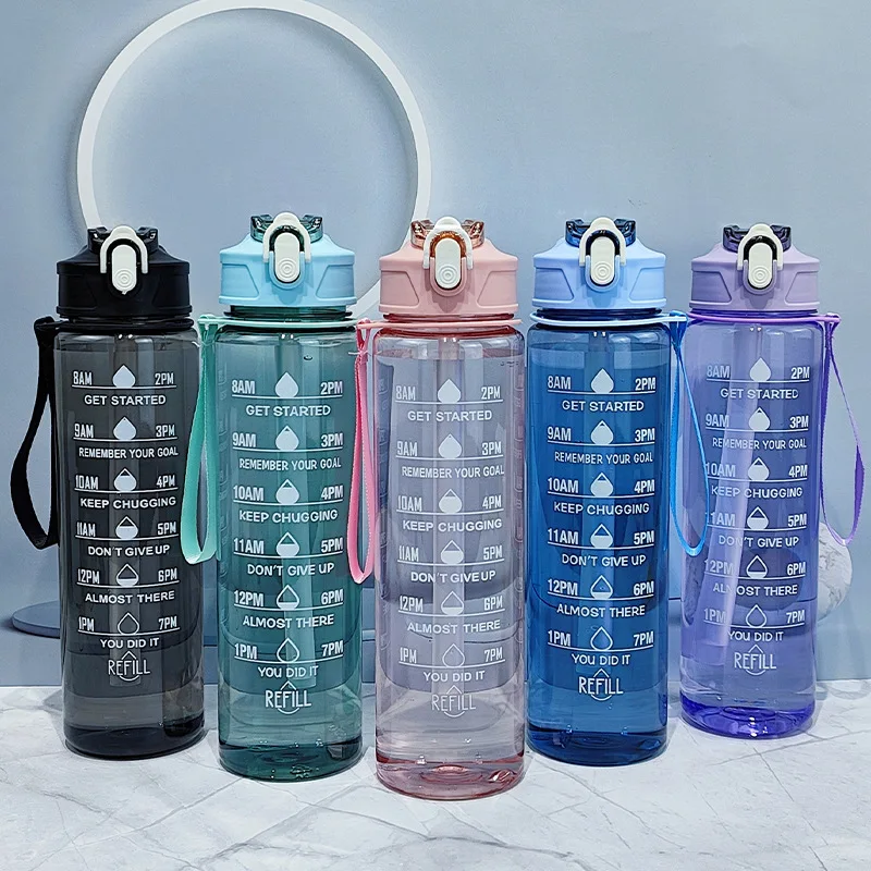 sports water bottle plastic water bottle sports bottle water bottle plastic cup 900ML Large Capacity Sports Water Bottle Leak Proof Colorful Plastic Cup Drinking Outdoor Travel Portable Gym Fitness Jugs