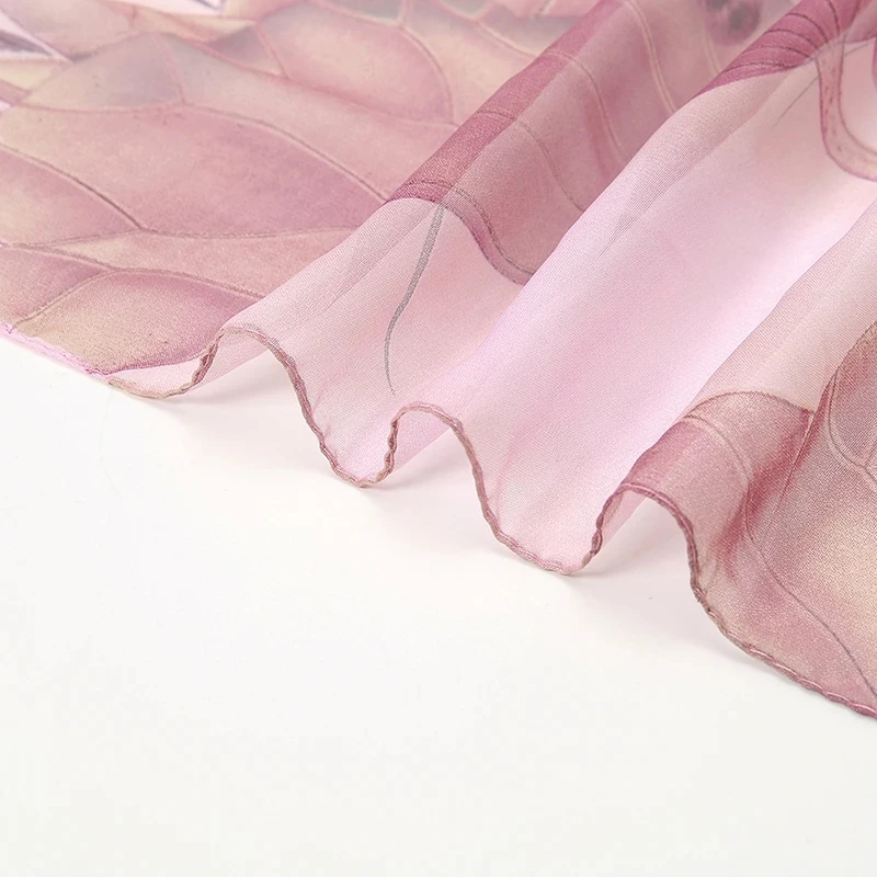 Chiffon Scarf Lotus Print For Women Summer Neck Sun Protection 150*50cm