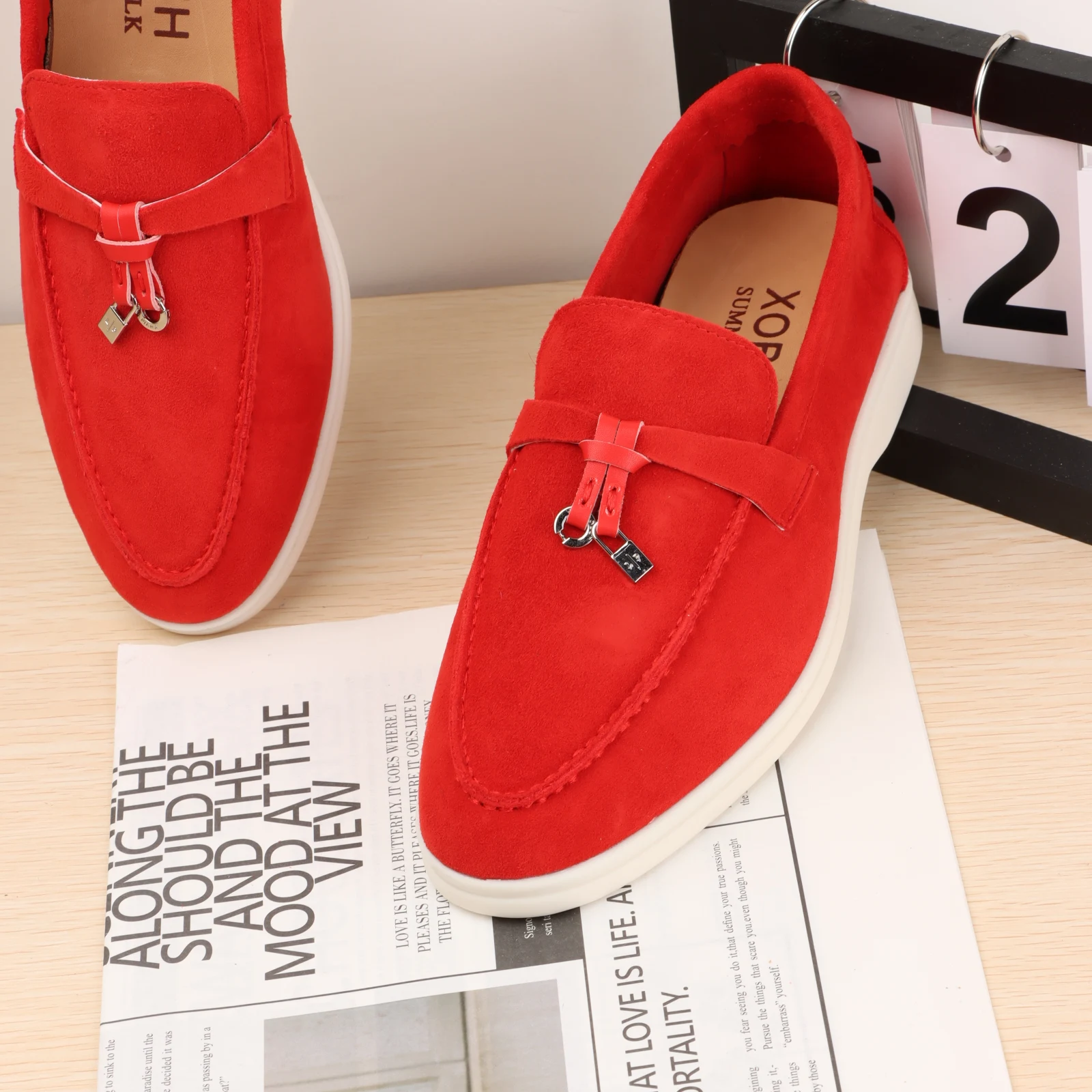 Men's loafers Mules shoes Women's flat shoes Italian luxury brand leather casual comfort metal buckle logo casual shoes