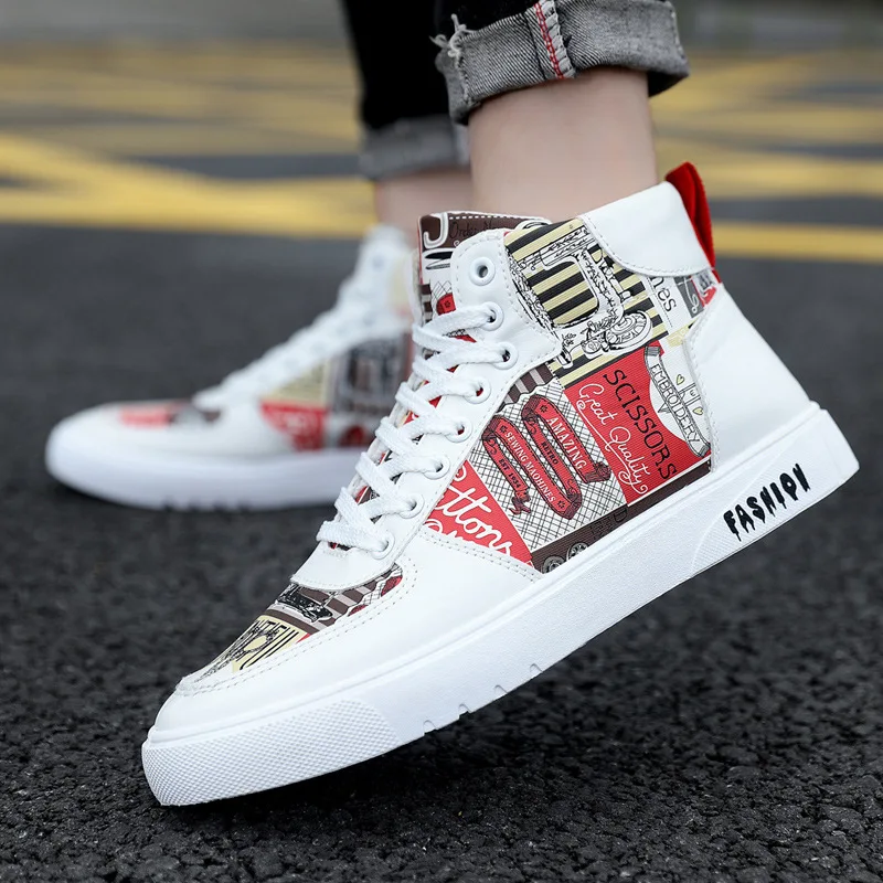 2023 New High Top Men's Shoes Personality Graffiti Lace-up Men's Shoes Casual Sneakers Student Sneakers Luxury Sneakers Boots 3