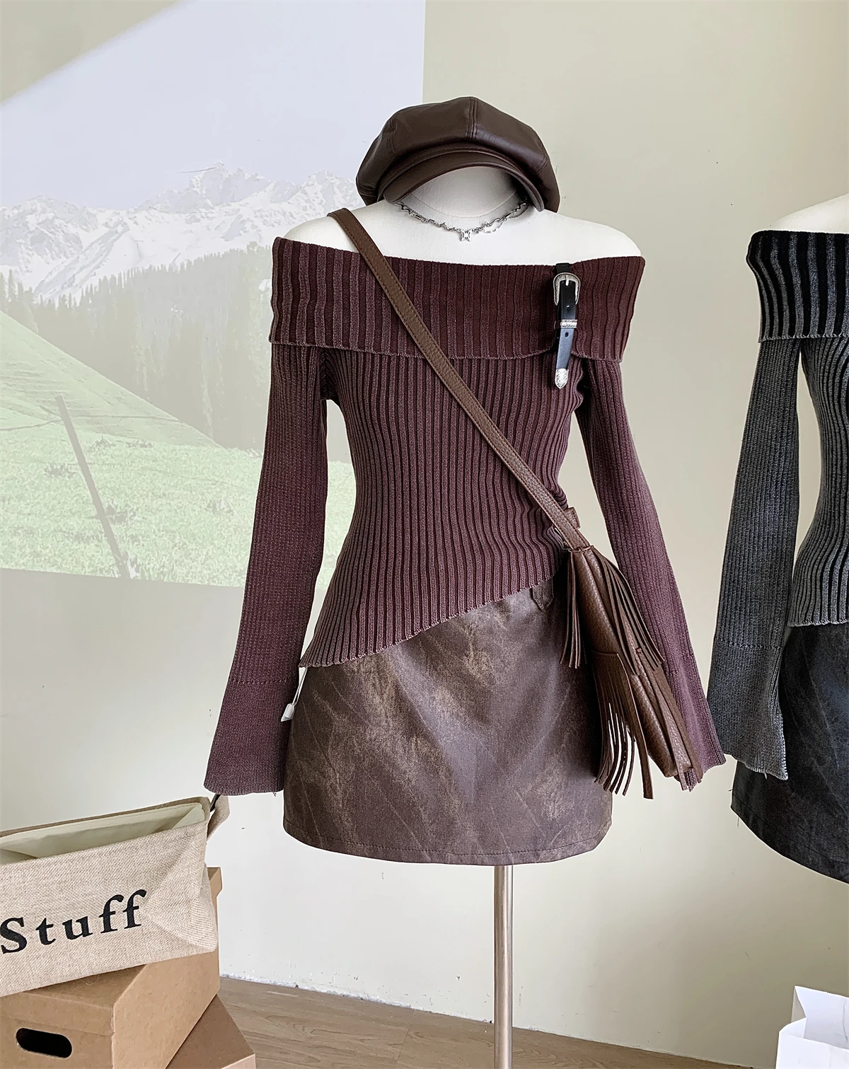 S1bf6ab3303fd47fba9de2874bcb3d1e1H Fashion Simple Classical Knitted Sweater Slash Neck Off Shoulder Long Sleeve Pullovers Flare Sleeve Autumn Winter Y2K Streetwear Mallzona