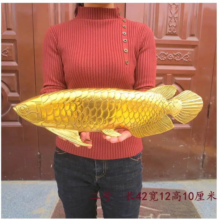 

42CM large Southeast Asia Company Store business Efficacious Talisman Recruit money Arowana Golden Fish FENG SHUI copper statue