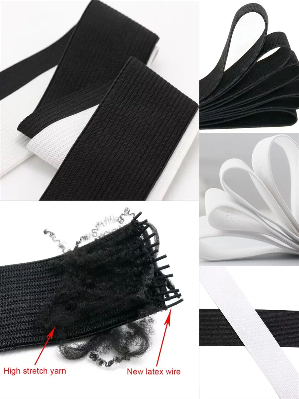 10–50 mm flache elastische Bänder, schwarz-weißes Nylon-Gummi für schwangere Babys, DIY, Nähen, Kleidungsstück, Hosen, Taschen, Zubehör – Detail 3