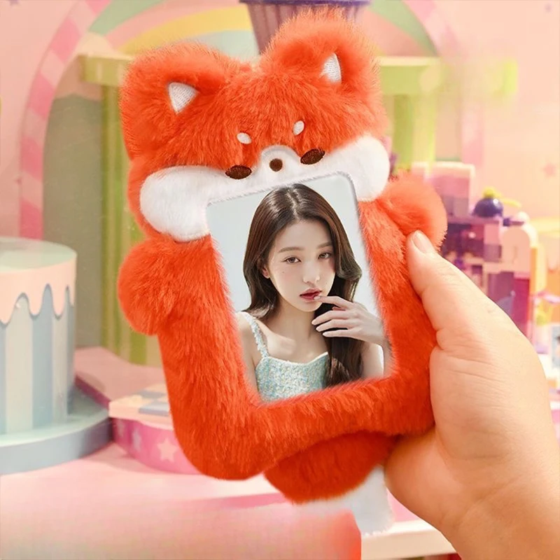 GEEHUA Porta foto in peluche a forma di gatto bianco kawaii, con portachiavi, custodia protettiva per carte di credito e carte d'identità