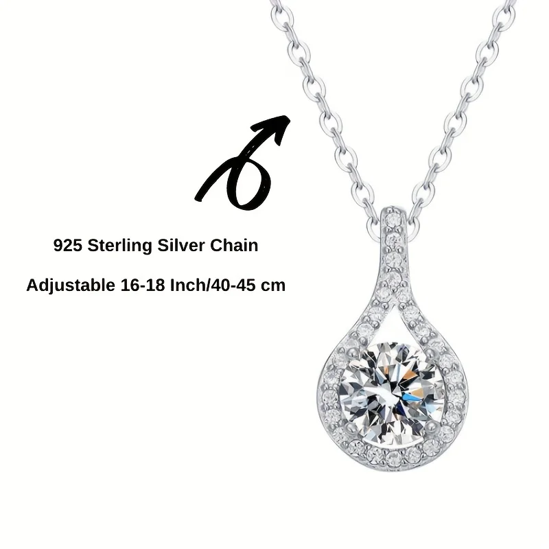 Moissanite Necklace  crystals Faux Shiny Diamond  pendant necklace  silver 925 jewelry Gifts for Women and Girls Wedding